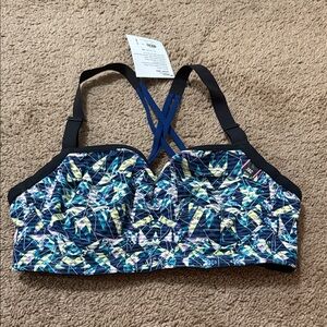 Angel VSX Black and Blue Geometric Sports Bra